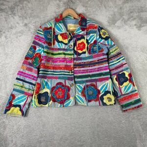 Vintage Sharon Anthony Patchwork Jacket Womens Large Floral Art Wear Silk Mix